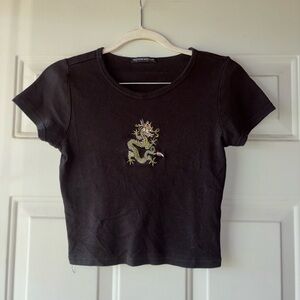 Brandy Melville black embroidered dragon baby tee size OS